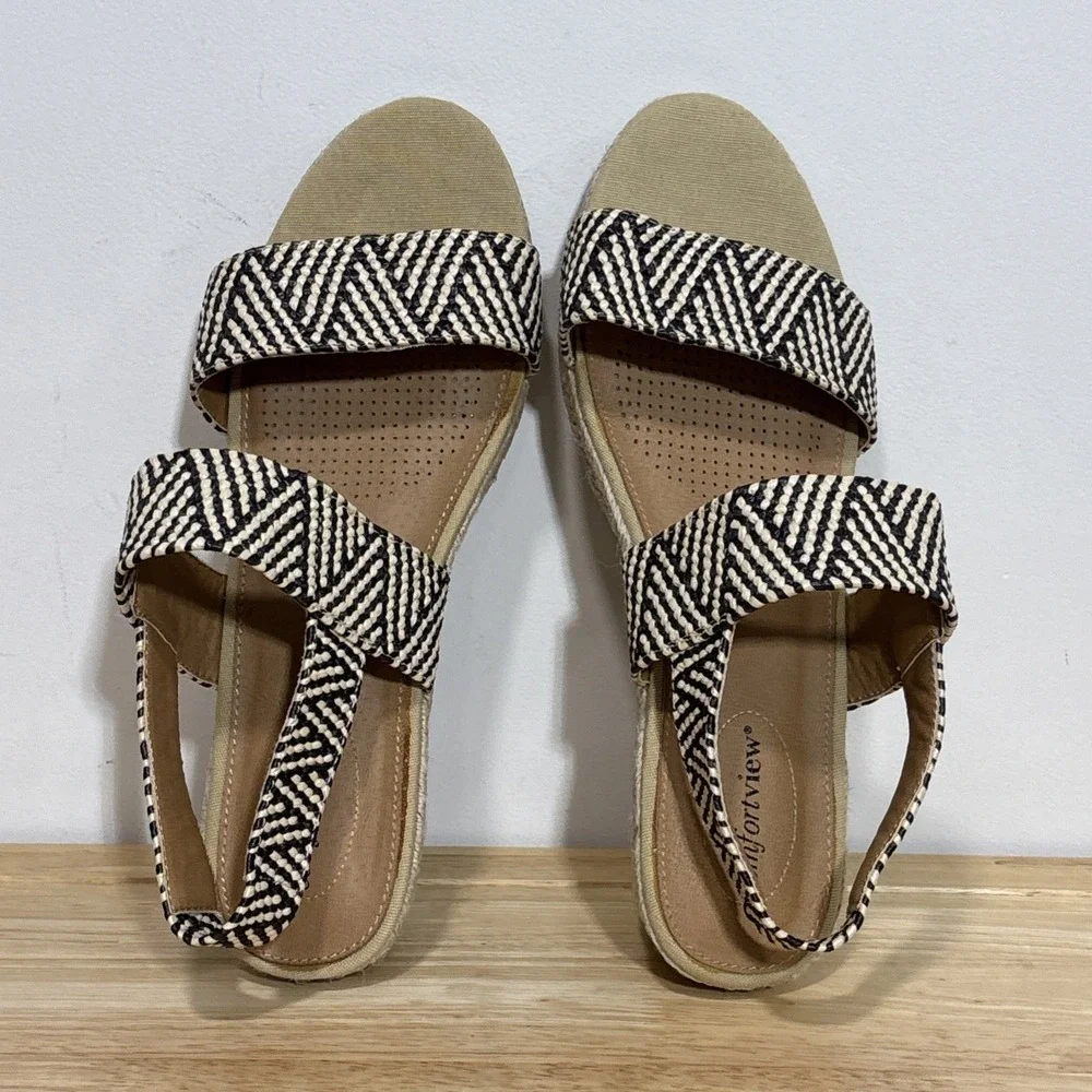 Comfortview espadrille wedge sandals chevron elastic straps Jute Heel 10.5W